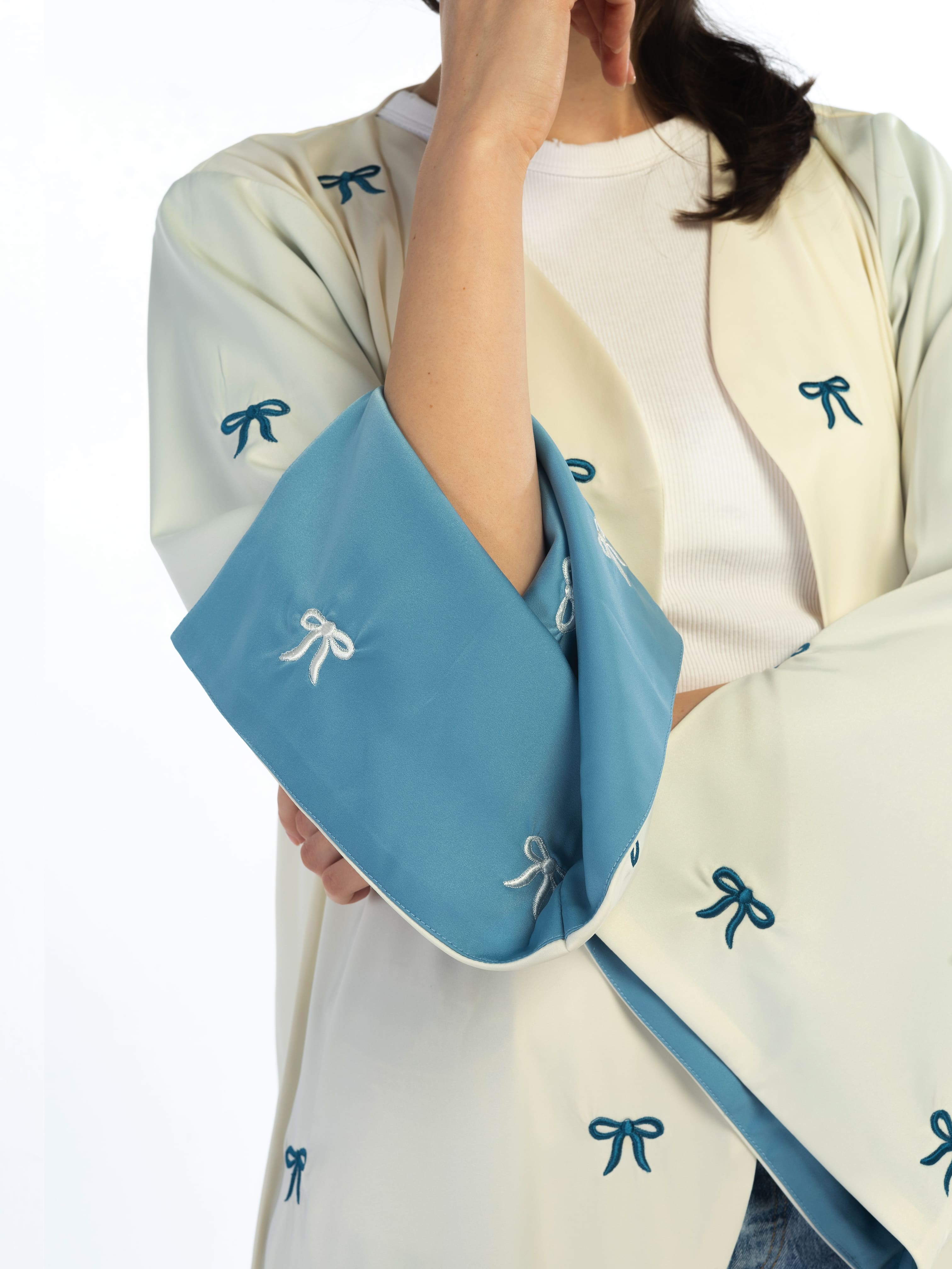 Latifa - Off White with Blue Abaya Telal Femina 